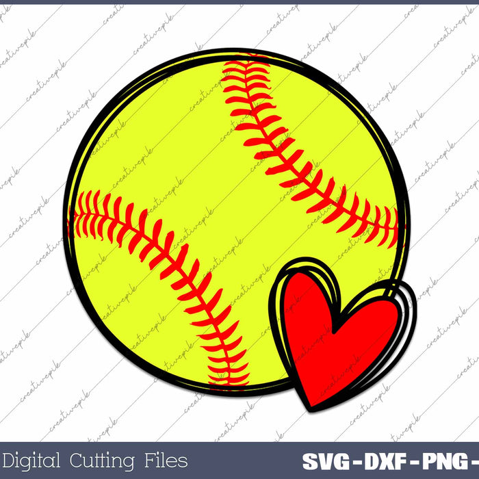 Softball Heart Red Stitch SVG PNG Cutting Printable Files