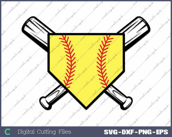 Softball Home Plate Cross Bats SVG PNG Cutting Printable Files