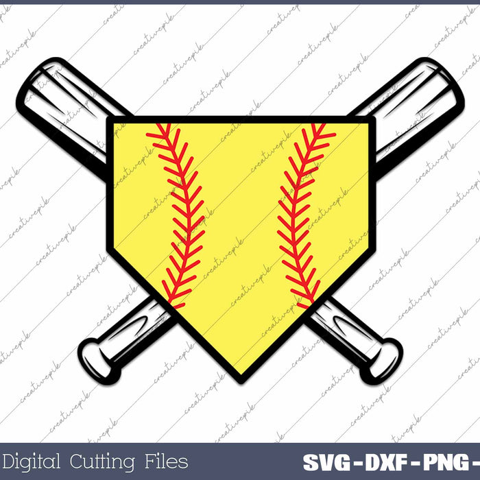 Softball Home Plate Cross Bats SVG PNG Cutting Printable Files