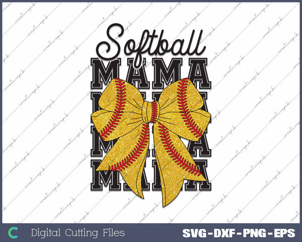 Softball Mama Coquette Bow SVG PNG Cutting Printable Files