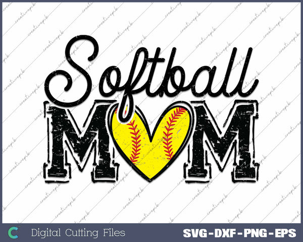 Softball Mom Distressed SVG PNG Cutting Printable Files