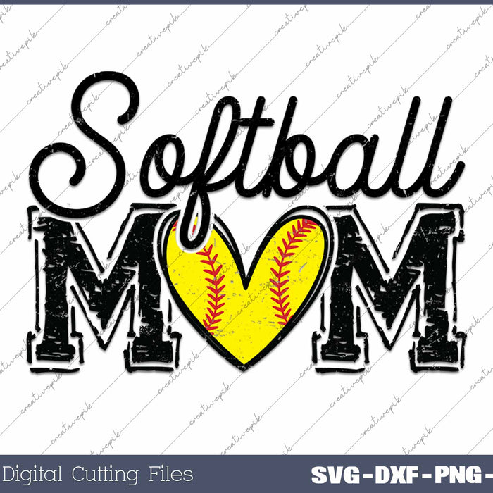 Softball Mom Distressed SVG PNG Cutting Printable Files