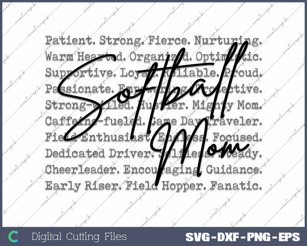 Softball Mom Typography Game Day Softball Season SVG PNG Cutting Printable Files