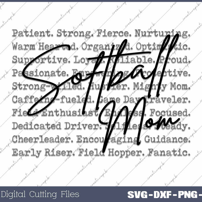 Softball Mom Typography Game Day Softball Season SVG PNG Cutting Printable Files