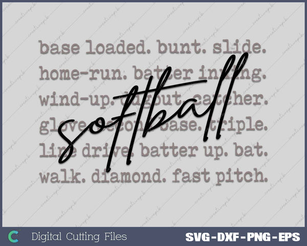 Softball Typography Game Day Softball Season SVG PNG Cutting Printable Files