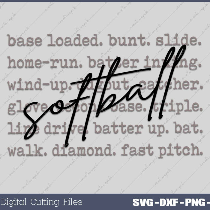 Softball Typography Game Day Softball Season SVG PNG Cutting Printable Files