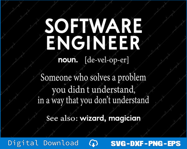 Definition of a software engineer with humorous description on a black background