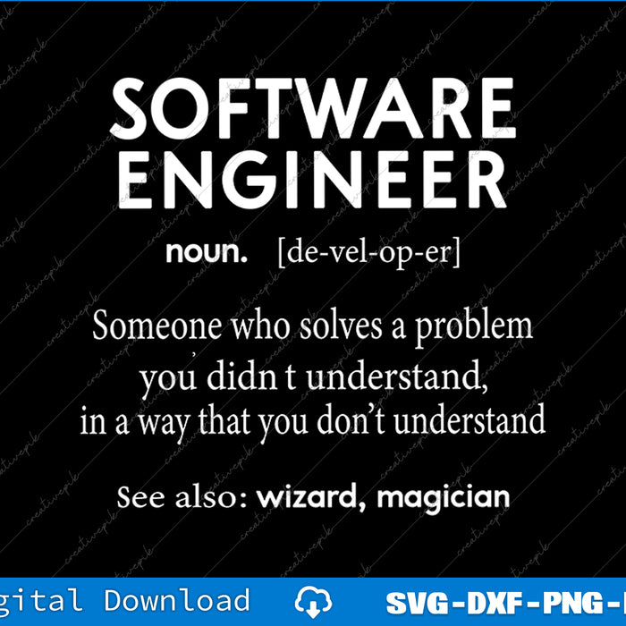 Definition of a software engineer with humorous description on a black background
