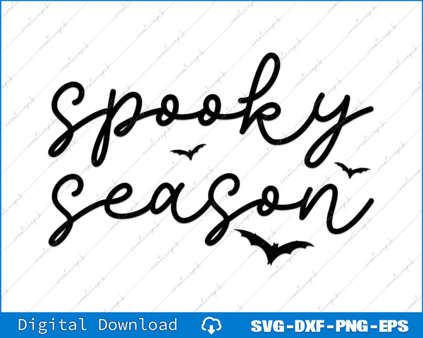 Text 'Spooky Season' with bats on a white background, suitable for digital download.