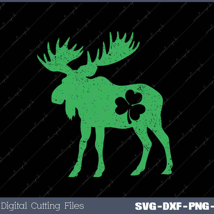 St Patrick's Day Moose Irish Shamrock Saint Paddy's SVG PNG Cutting Printable Files