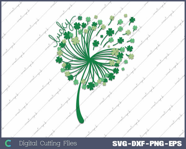 St Patricks Day Dandelion Shamrock Lucky Clover SVG PNG Cutting Printable Files