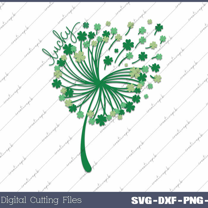 St Patricks Day Dandelion Shamrock Lucky Clover SVG PNG Cutting Printable Files