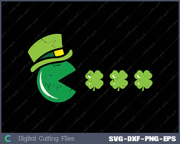 St Patricks Day Eating Shamrock Retro Gamer SVG PNG Cutting Printable Files