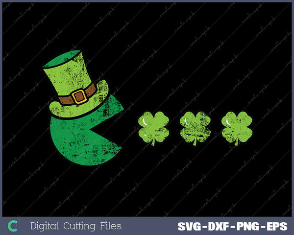 St Patricks Day Eating Shamrock Retro Gamer SVG PNG Cutting Printable Files