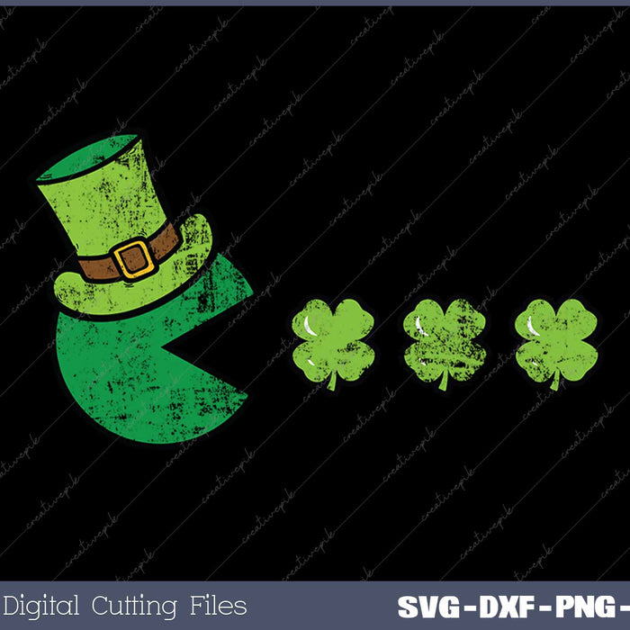 St Patricks Day Eating Shamrock Retro Gamer SVG PNG Cutting Printable Files