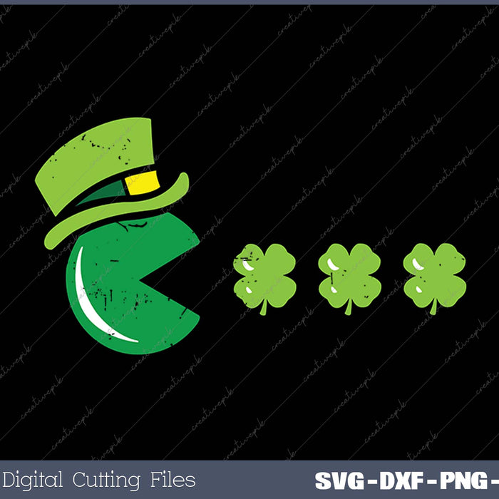 St Patricks Day Eating Shamrock Retro Gamer SVG PNG Cutting Printable Files