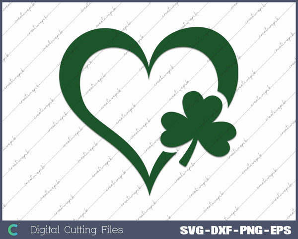 St Patricks Day Heart Shamrock Clover SVG PNG Cutting Printable Files