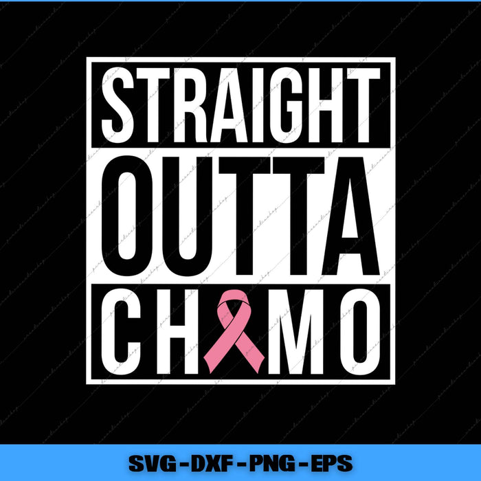 Text 'Straight Outta Chemo' with a pink ribbon on a black background