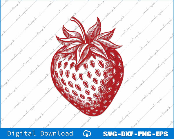 Red strawberry illustration on a white background with digital download text at the bottom.