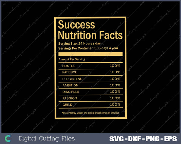 Success Nutritional Facts Label SVG PNG Cutting Printable Files