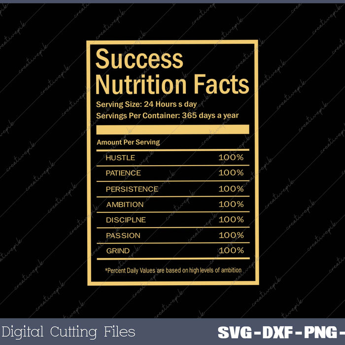 Success Nutritional Facts Label SVG PNG Cutting Printable Files