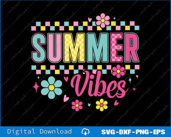 Summer Vibes Checkered Retro Summer SVG PNG Printable File