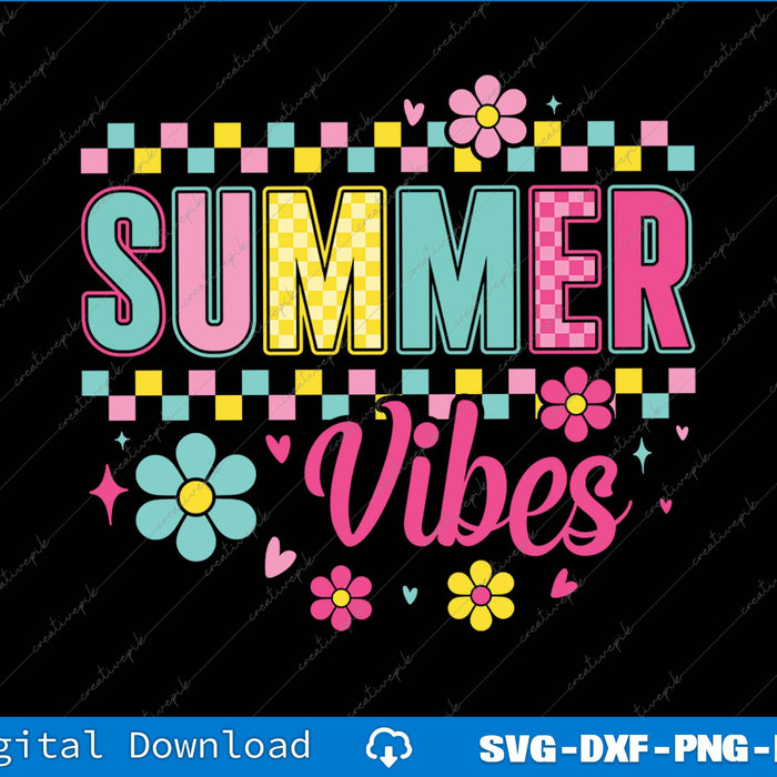 Summer Vibes Checkered Retro Summer SVG PNG Printable File