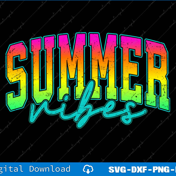 Summer Vibes Distressed Varsity SVG PNG Cutting Printable Files