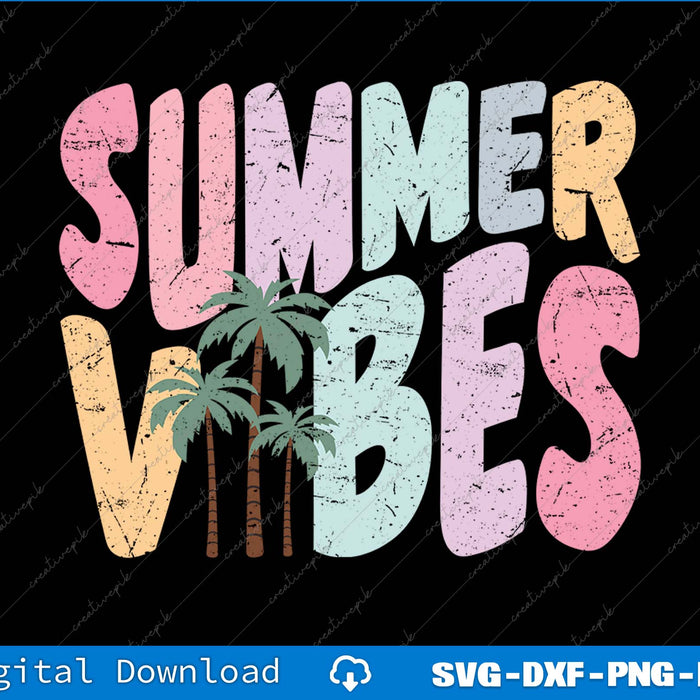 Summer Vibes Retro Tropical Summer Palm Tree SVG PNG Files