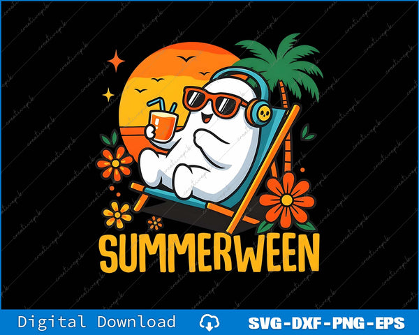 Summer-themed design with moon, sunglasses, palm tree, and 'SUMMERWEEN' text on a black background.