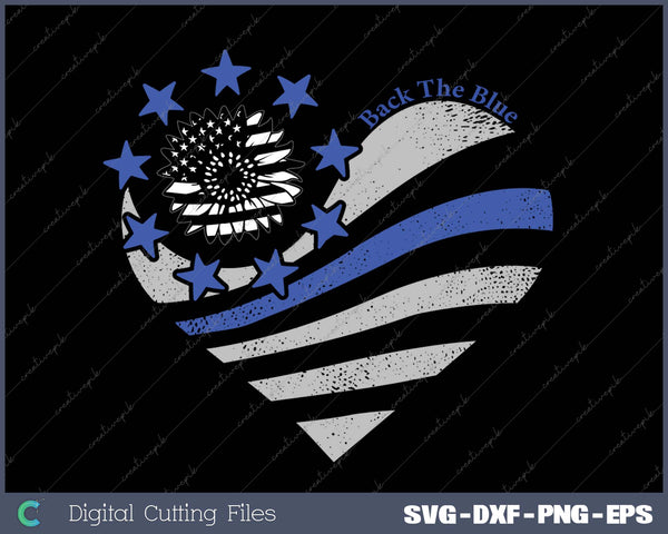 Sunflower Thin Blue Line Police Heart Back The Blue Law Enfo