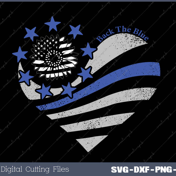 Sunflower Thin Blue Line Police Heart Back The Blue Law Enfo