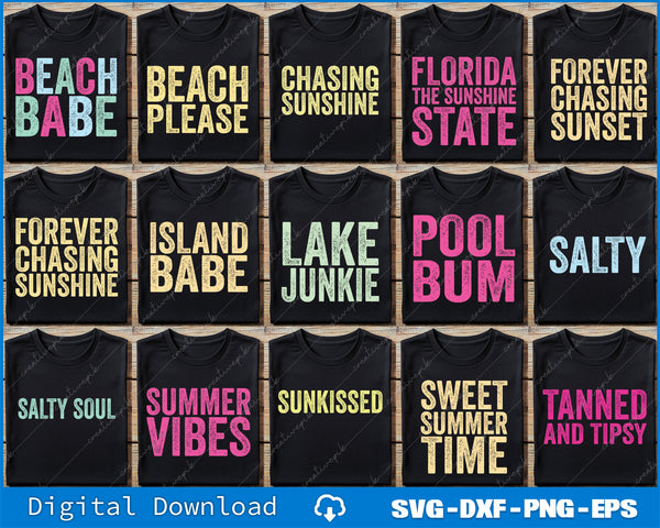 Sunshine Beach Life Bundle Summer Neon Trendy Summer Distressed Beach Svg Bundle File