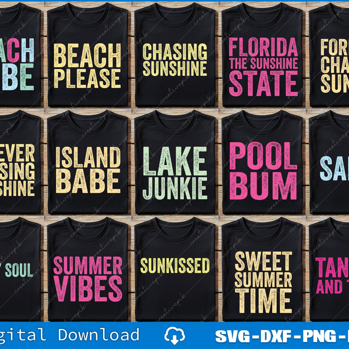 Sunshine Beach Life Bundle Summer Neon Trendy Summer Distressed Beach Svg Bundle File