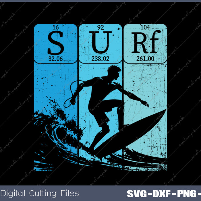 Surf Periodic Table Elements Surfing Surfboard Vintage SVG PNG Files