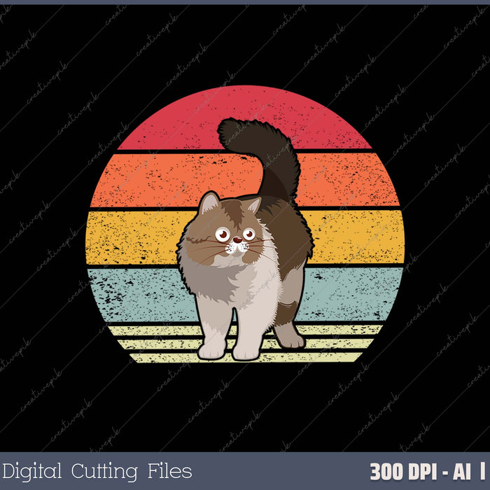 Süße Retro Vintage Katze Sonnenuntergang Katzen