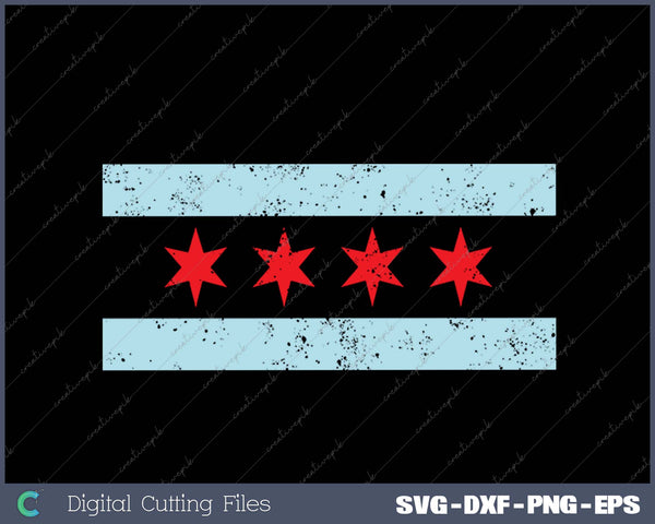 Sweet Vintage Retro Chicago Flag Red Six Pointed Stars SVG PNG Cutting Printable Files