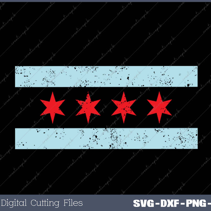 Sweet Vintage Retro Chicago Flag Red Six Pointed Stars SVG PNG Cutting Printable Files