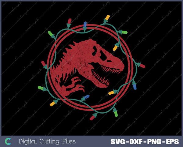 T-Rex Christmas Lights SVG PNG Cutting Printable Files