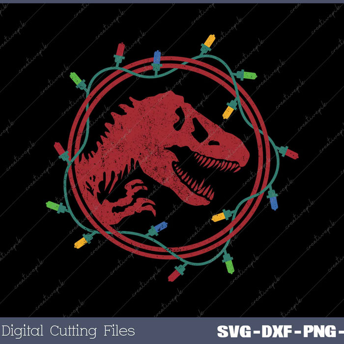 T-Rex Christmas Lights SVG PNG Cutting Printable Files