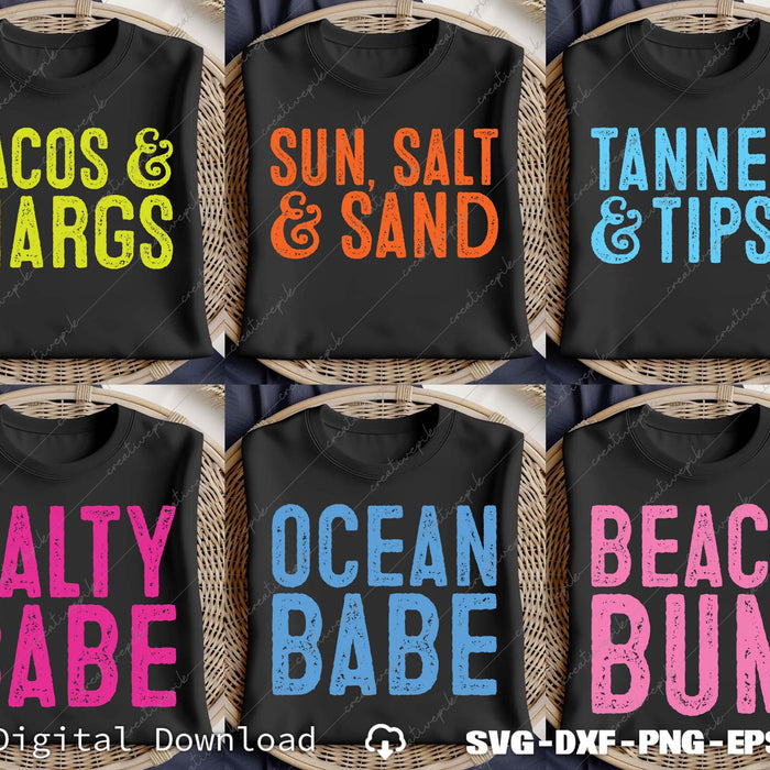 Tacos & Margs, Sun, Salt & Sand, Salty Babe, Ocean Babe, Beach Bum SVG Bundle Files