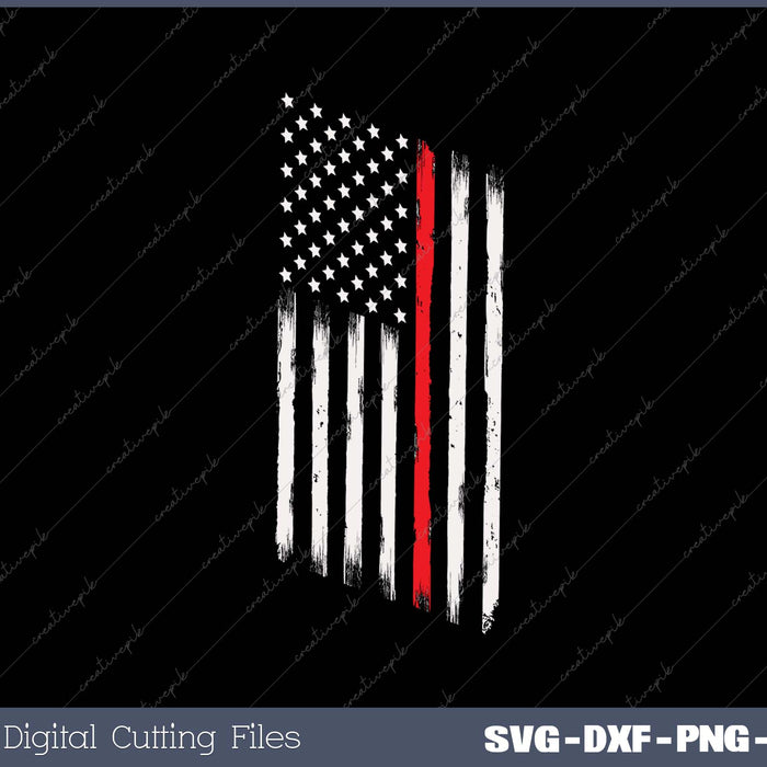 Tattered American Flag Thin Red Line Firefighter Short Sleeve 