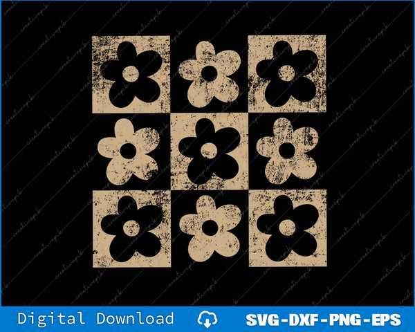Taupe Checkered Boho Flowers SVG PNG Cutting Printable Files