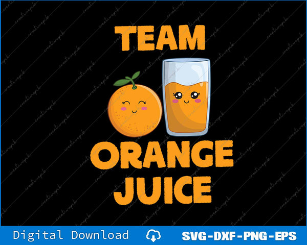 Cartoon orange and glass of orange juice with 'Team Orange Juice' text on a black background