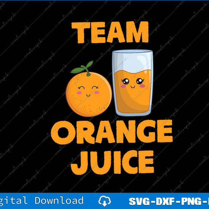 Cartoon orange and glass of orange juice with 'Team Orange Juice' text on a black background