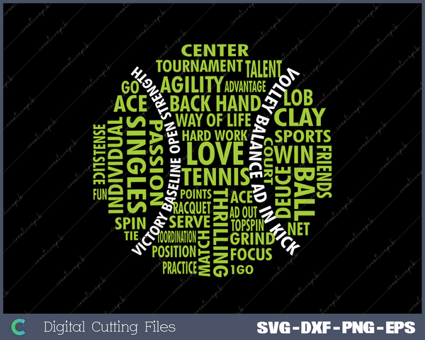 Tennis Ball Word Cloud SVG PNG Cutting Printable Files