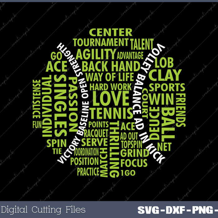 Tennis Ball Word Cloud SVG PNG Cutting Printable Files