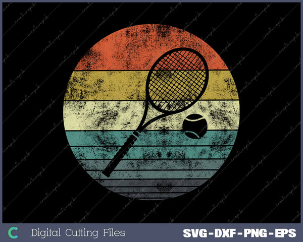 Tennis Player Gifts Retro Sunset Tennis Racquet & Ball SVG PNG Cutting Printable Files