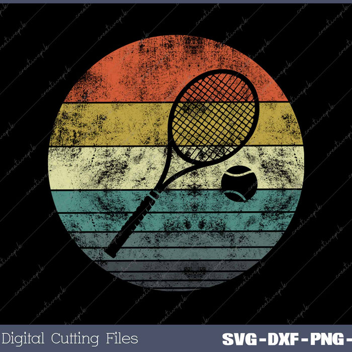 Tennis Player Gifts Retro Sunset Tennis Racquet & Ball SVG PNG Cutting Printable Files