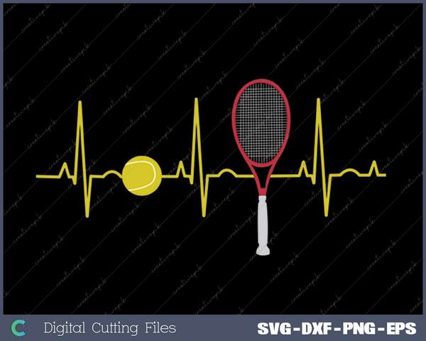 Tennis Player Retro Sport Racket & Tennis Ball Heartbeat SVG PNG Cutting Printable Files